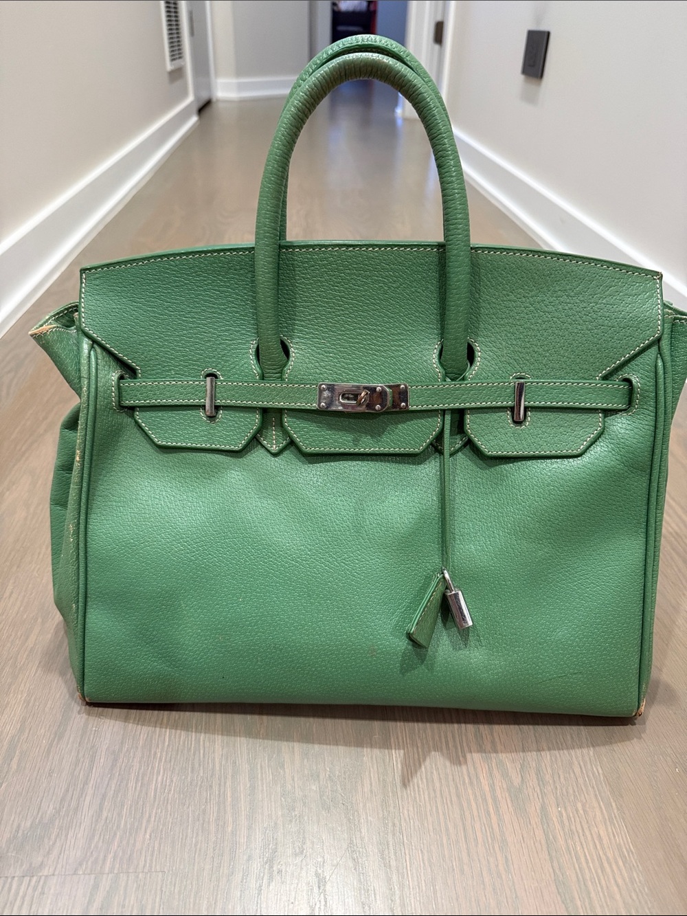 Harold's Green Leather Satchel with Silver Hardware
